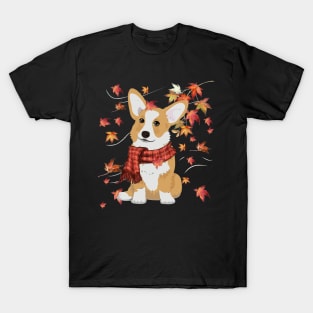 Maple Dog Leaf Fall Hello Autumn Funny Corgi Lover T-Shirt